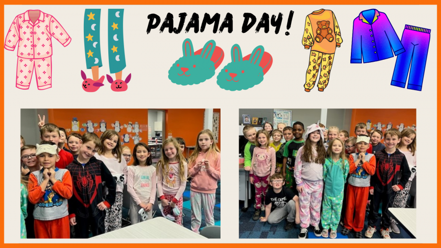 Collage of students wearing pajamas